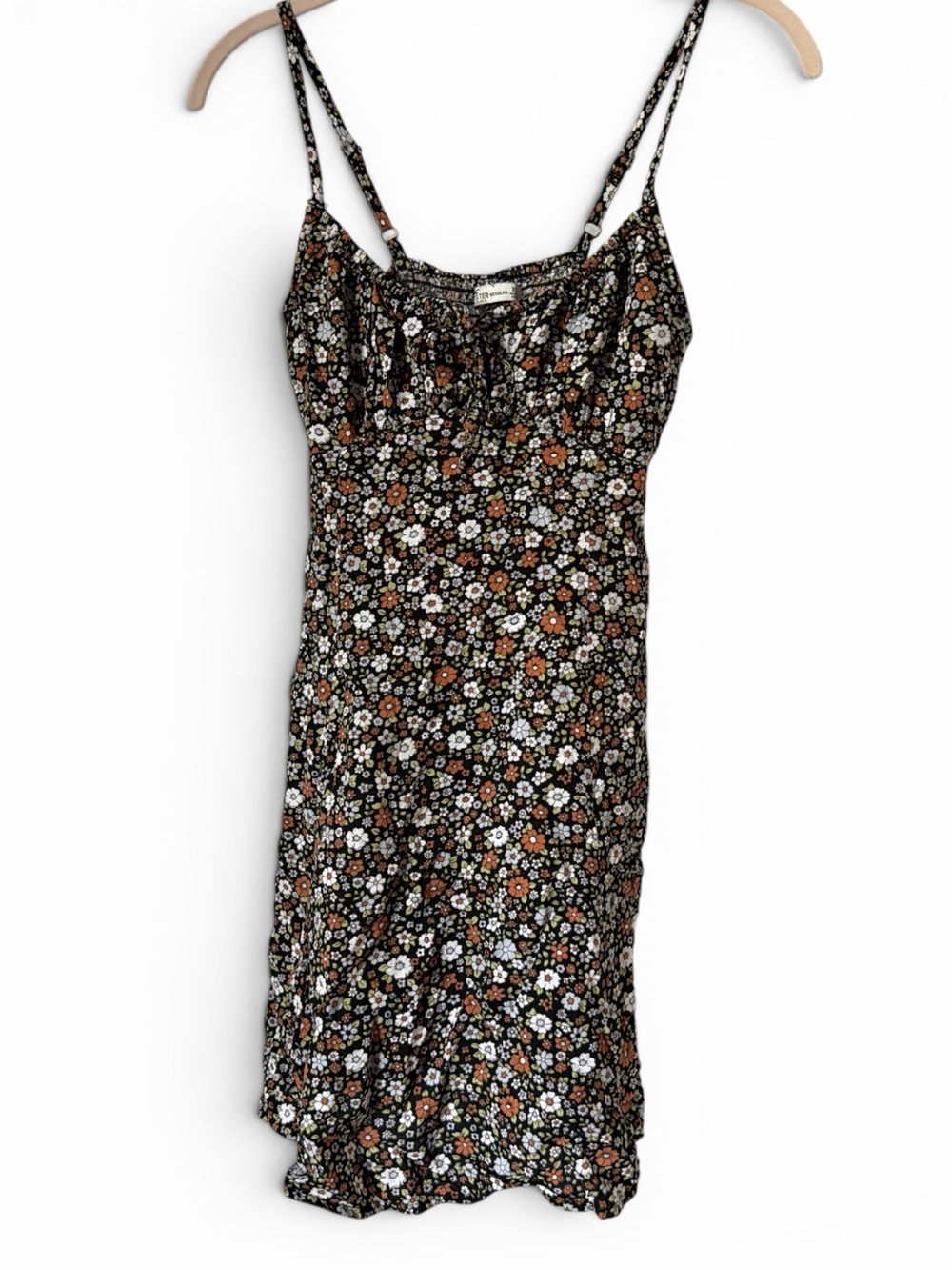 Hollister Black Floral Mini Dress White Orange Flowers Y2K Summer Smocking